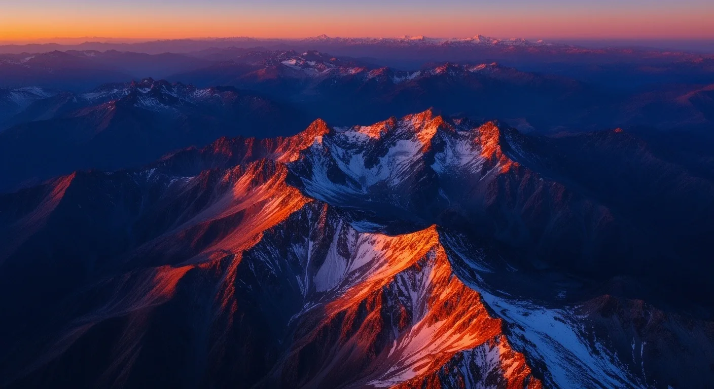Cordillera de los Andes al atardecer vista aérea
