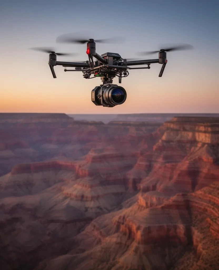 Drone con sensor LiDAR mapeando afloramiento rocoso en Patagonia