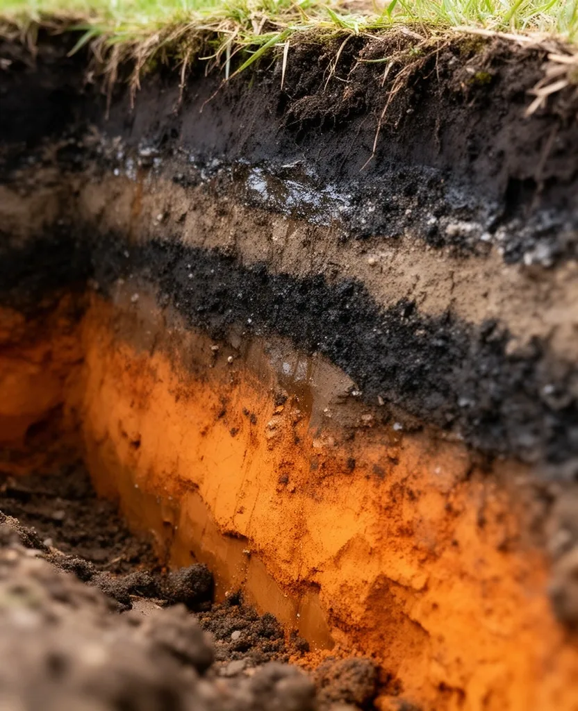 Estratos de suelo con horizontes de contaminación